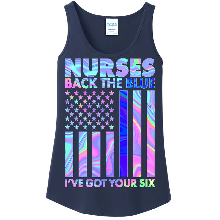 Nurses Back the Blue I've Got Your Six US Flag Ladies Essential Tank