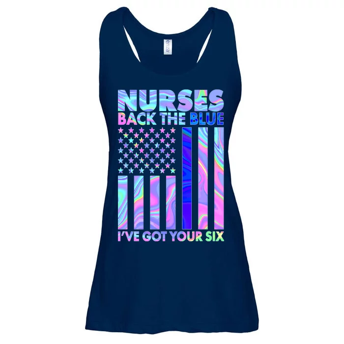 Nurses Back the Blue I've Got Your Six US Flag Ladies Essential Flowy Tank