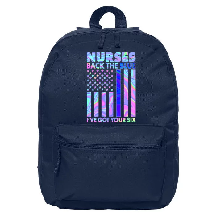 Nurses Back the Blue I've Got Your Six US Flag 16 in Basic Backpack