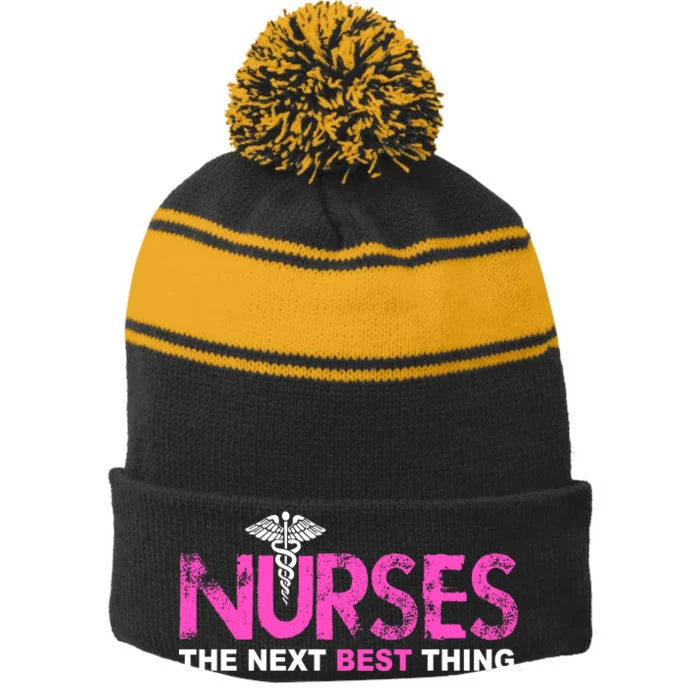 Nurses The Next Best Thing Stripe Pom Pom Beanie