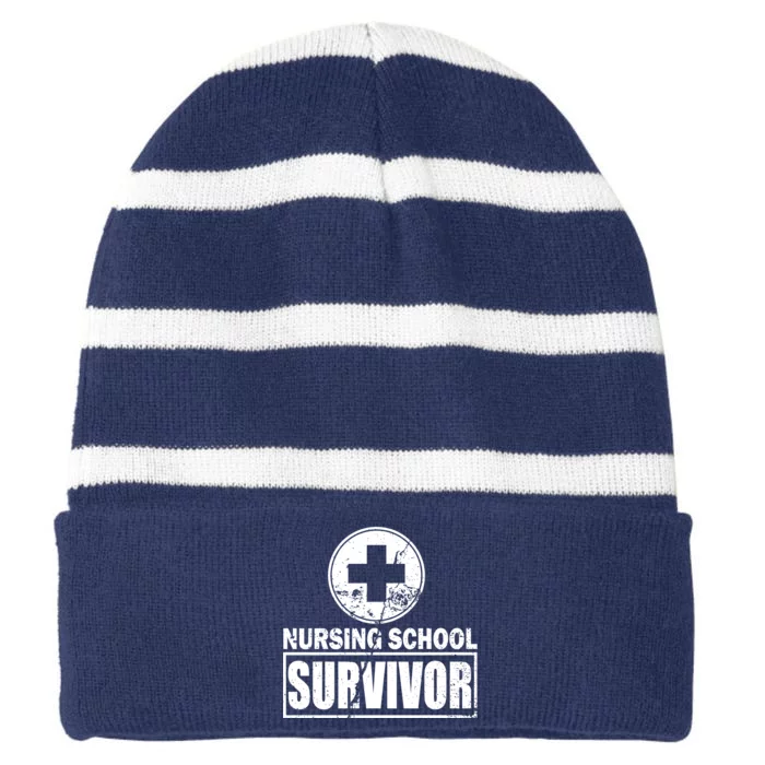 Nursing School Survivor Striped Beanie with Solid Band