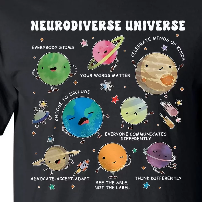 Neurodiverse Universe Space Planet Special Education Teacher Tall T-Shirt