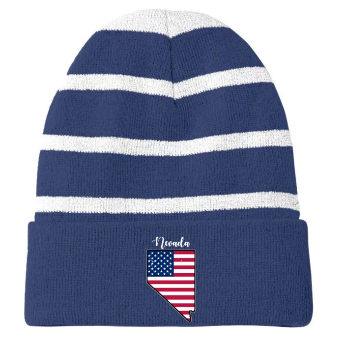 Nevada United States Map Striped Beanie with Solid Band