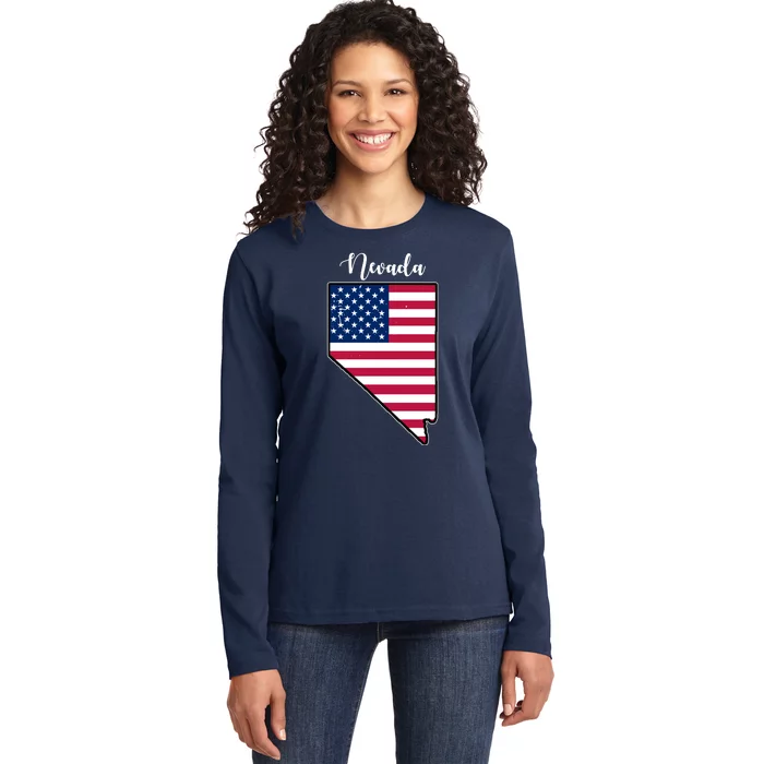 Nevada United States Map Ladies Long Sleeve Shirt