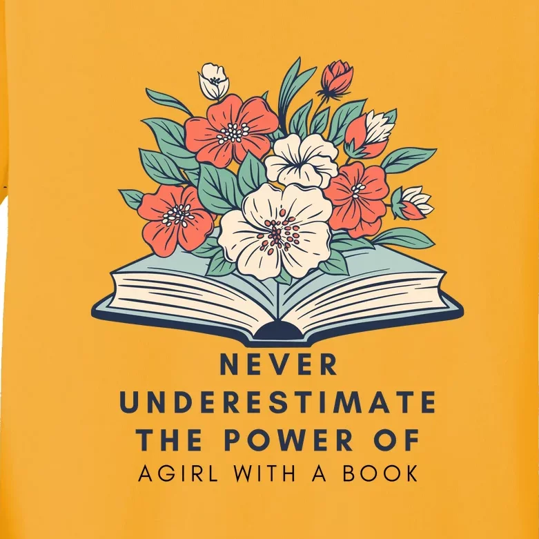 Never Underestimate The Power Of A Girl With A Book Kids Long Sleeve Shirt