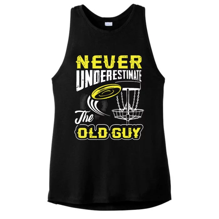 Never Underestimate The Old Guy Funny Disc Golf Frisbee Gift Ladies Tri-Blend Wicking Tank