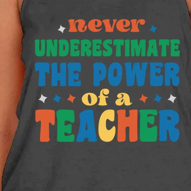 Never Underestimate The Power Of A Teacher Women's Knotted Racerback Tank