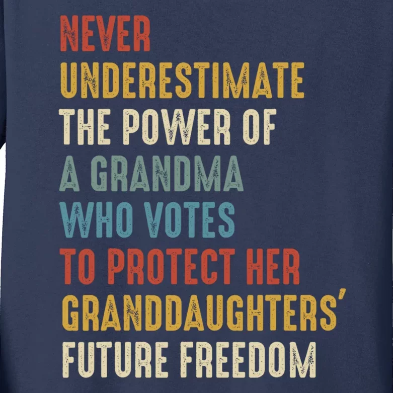 Never Underestimate The Power Of A Grandma Who Votes Kids Long Sleeve Shirt