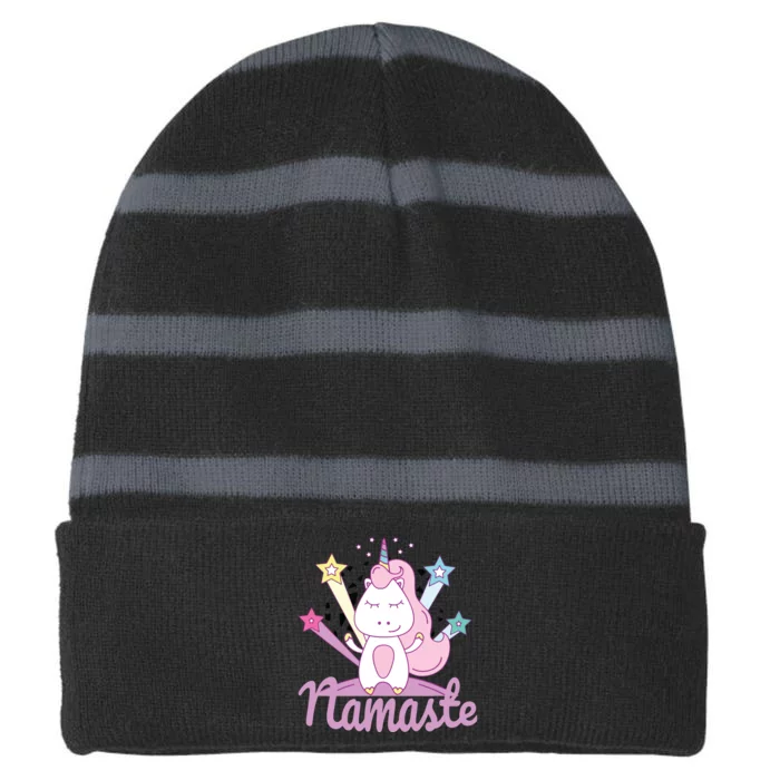 Namaste Unicorn Tee For Kids Girls Yoga Striped Beanie with Solid Band