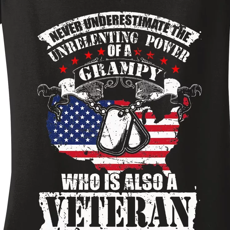 Never Underestimate the Unrelenting Power of Veteran Grampy Women's V-Neck T-Shirt