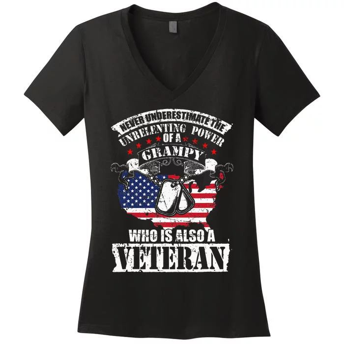 Never Underestimate the Unrelenting Power of Veteran Grampy Women's V-Neck T-Shirt