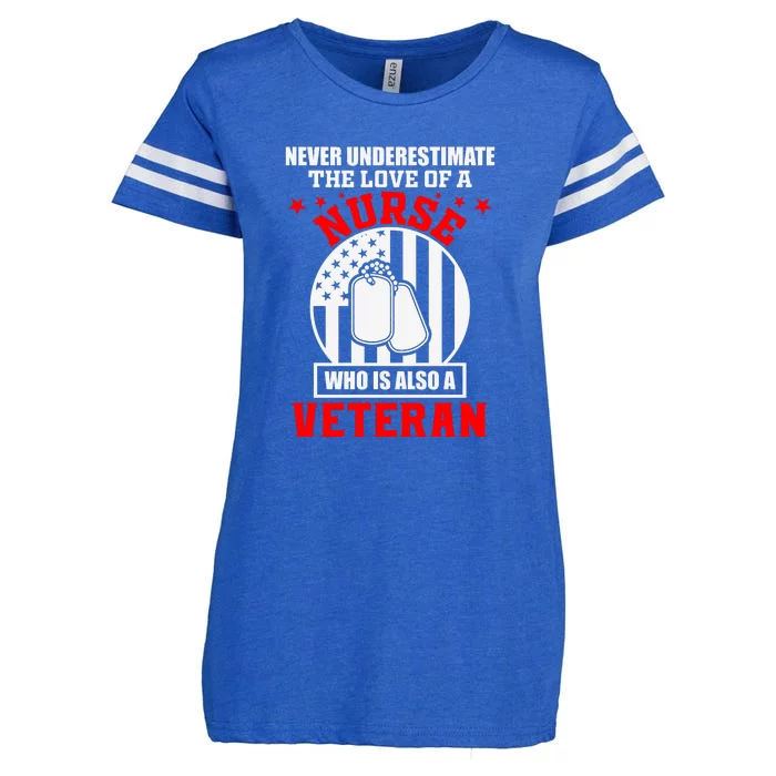 Never Underestimate The Love Of A Nurse Veteran Enza Ladies Jersey Football T-Shirt