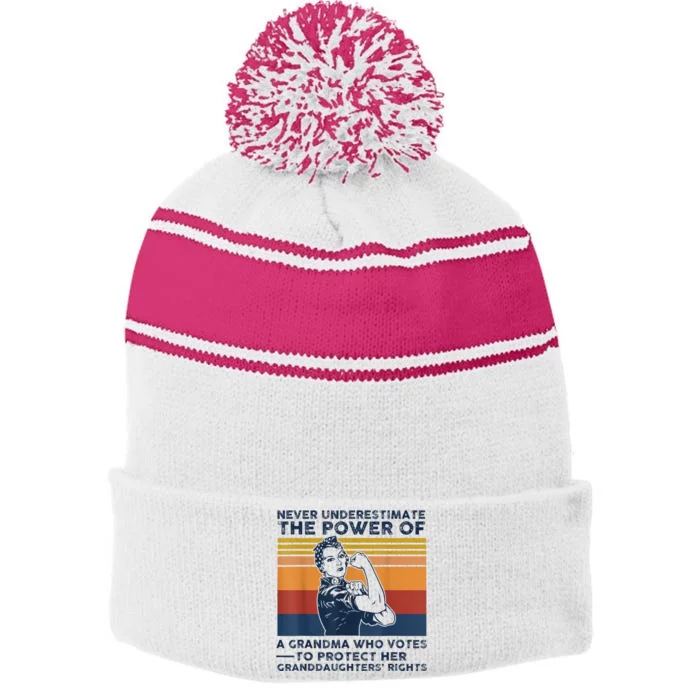 Never Underestimate The Power Of A Grandma Who Votes Stripe Pom Pom Beanie