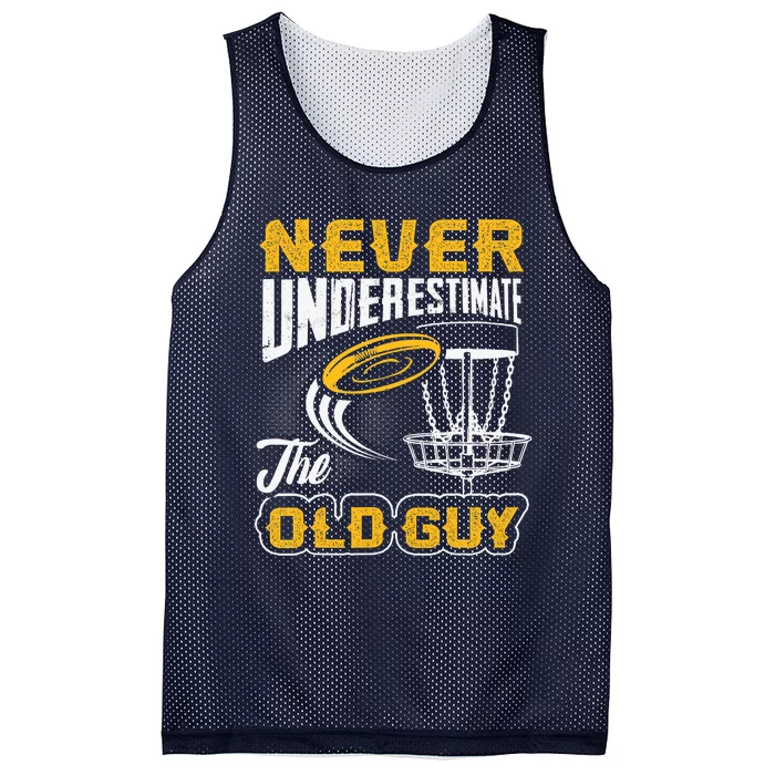 Never Underestimate The Old Guy Funny Disc Golf Frisbee Gift Mesh Reversible Basketball Jersey Tank