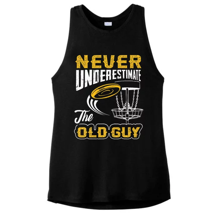 Never Underestimate The Old Guy Funny Disc Golf Frisbee Gift Ladies Tri-Blend Wicking Tank