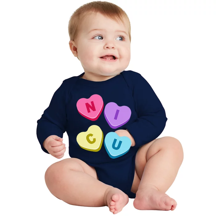 Nurse Valentines Day Candy Valentine Hearts NICU Nurses Baby Long Sleeve Bodysuit