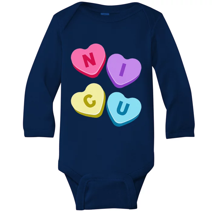 Nurse Valentines Day Candy Valentine Hearts NICU Nurses Baby Long Sleeve Bodysuit