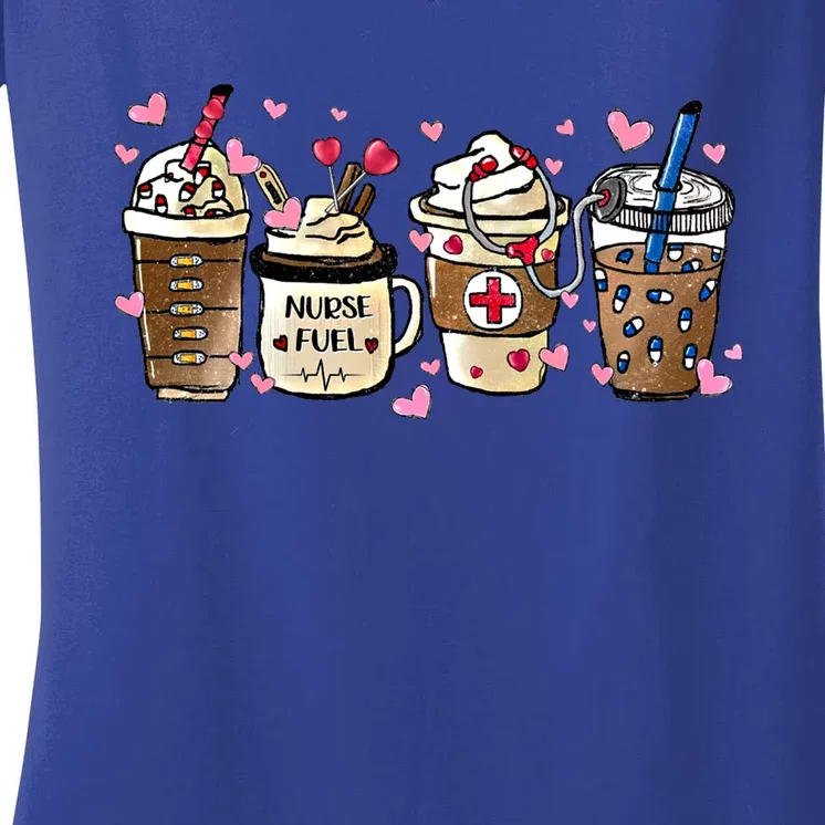 Nurse Valentines Day Coffee Lover Stethoscope Heart Nicu Great Gift Women's V-Neck T-Shirt