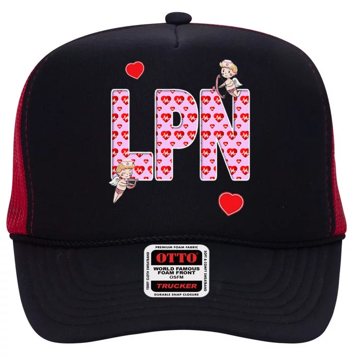 Nurses Valentine's Day Love, Hearts & Cupids LPN High Crown Mesh Trucker Hat