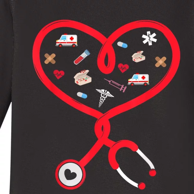 Nurse Valentines Day Nursing Health Worker Stethoscope Love Baby Long Sleeve Bodysuit