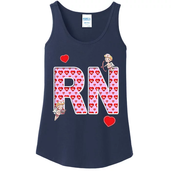 Nurses Valentine's Day Love, Hearts & Cupids RN Ladies Essential Tank