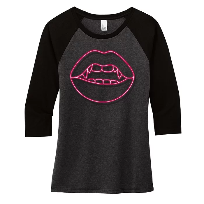 Neon Vampire Mouth Women's Tri-Blend 3/4-Sleeve Raglan Shirt