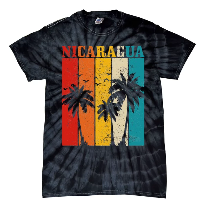 Nicaragua Vintage Palm Trees Surfer Nicaraguan Souvenir Nica Tie-Dye T-Shirt