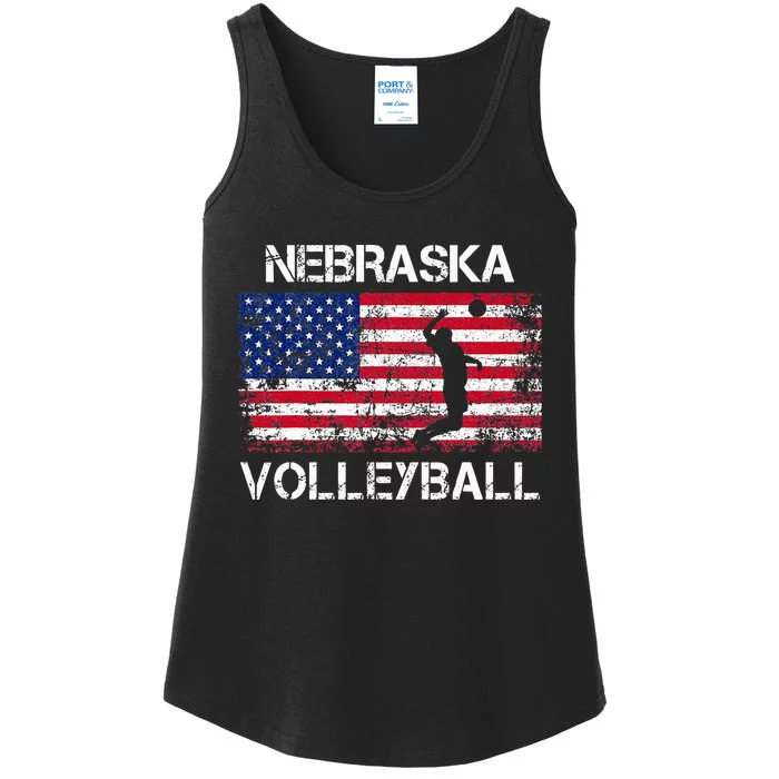 Nebraska Volleyball Team American Flag Gift Ladies Essential Tank