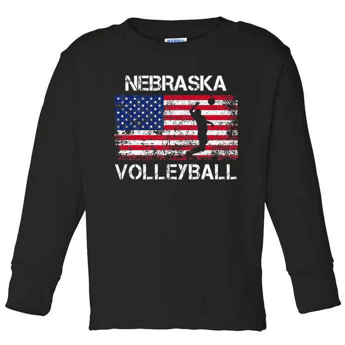 Nebraska Volleyball Team American Flag Gift Toddler Long Sleeve Shirt