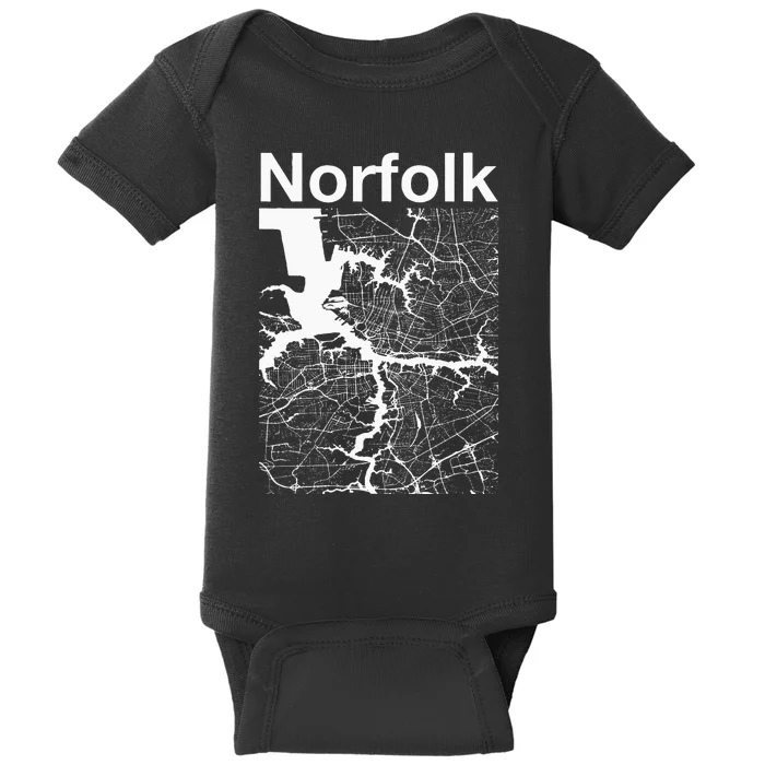 Norfolk Virginia Vintage Style Home City VA Street Map Baby Bodysuit