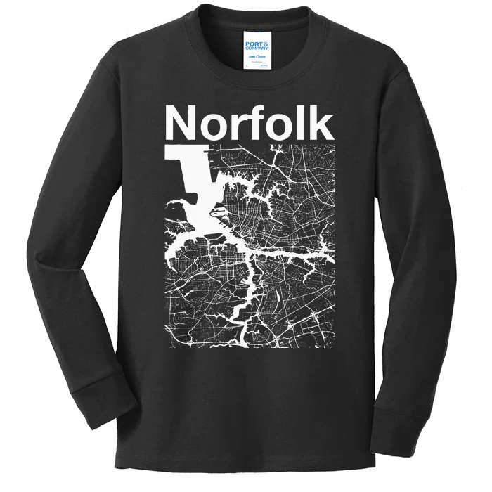 Norfolk Virginia Vintage Style Home City VA Street Map Kids Long Sleeve Shirt