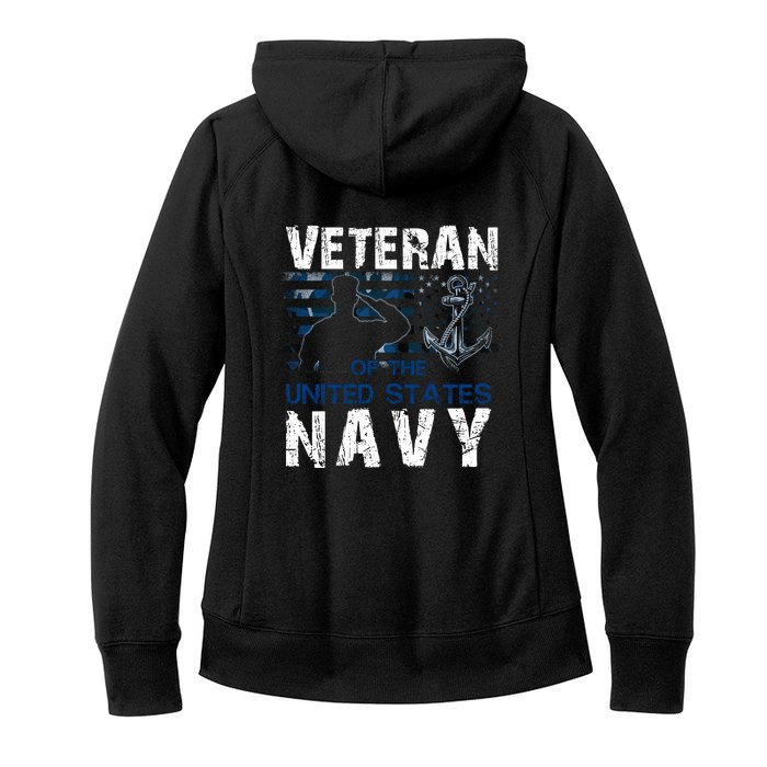 Na Vy Veteran US Flag Vintage Patriotic America Gift Front & Back Women's Fleece Hoodie