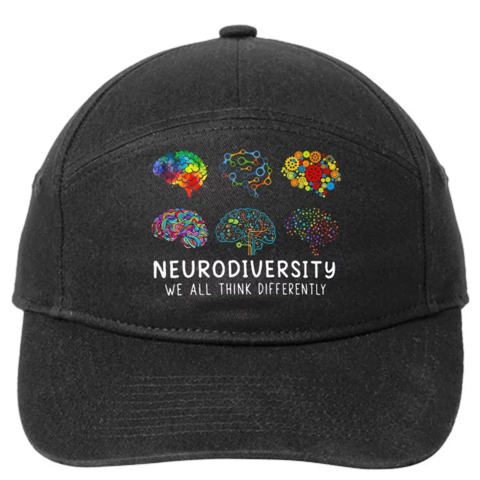 Neurodiversity We All Think Differently Brain Autism 7-Panel Snapback Hat