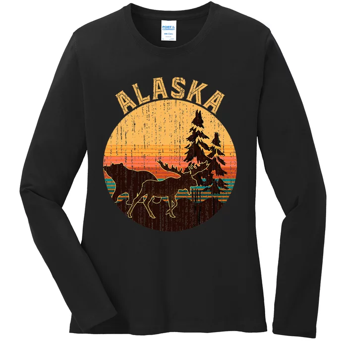 Nature Willdife Bear Moose Alaskan Animal Forest Alaska Ladies Long Sleeve Shirt