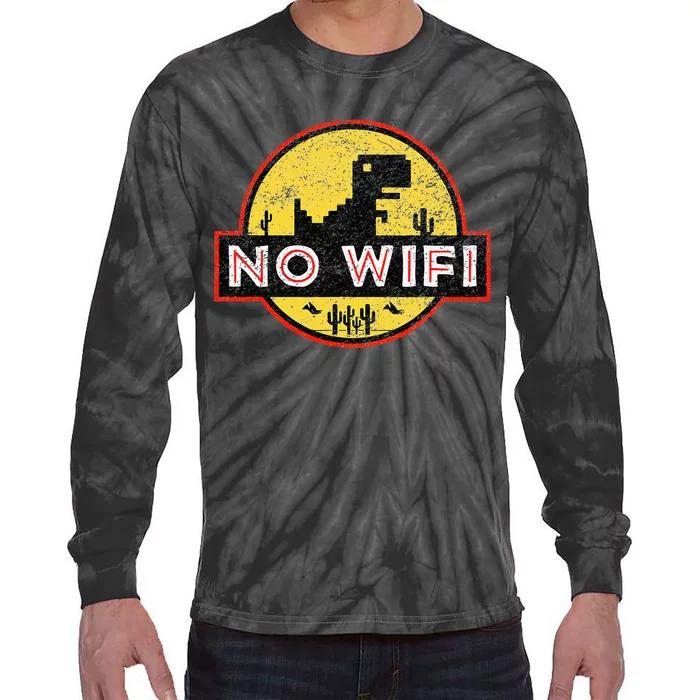 No Wifi Dino No Wifi Reception Disorder Tie-Dye Long Sleeve Shirt