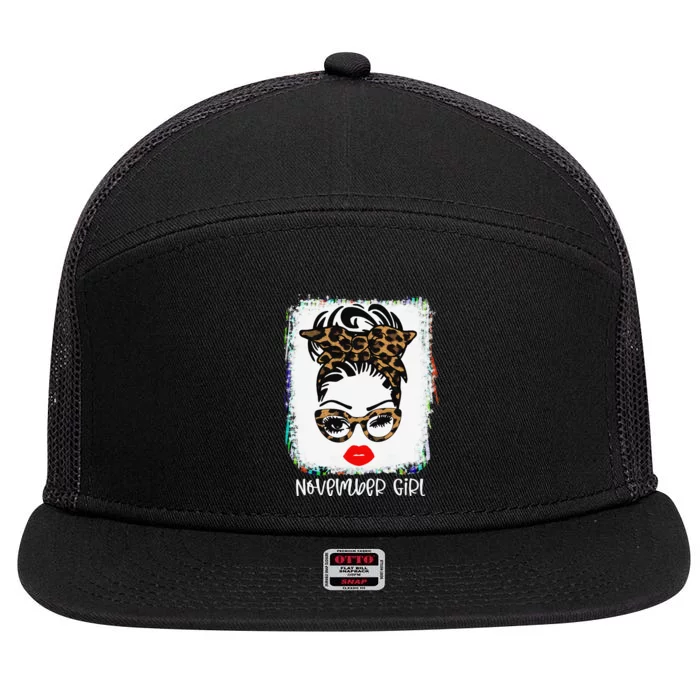 November Woman Face Wink Eyes Lady Face Birthday 7 Panel Mesh Trucker Snapback Hat