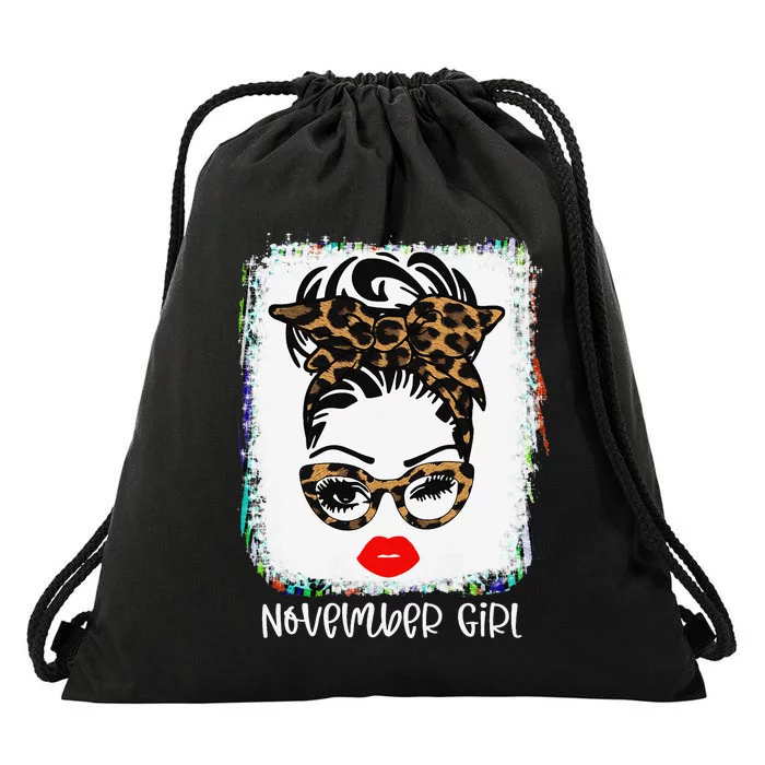 November Woman Face Wink Eyes Lady Face Birthday Drawstring Bag