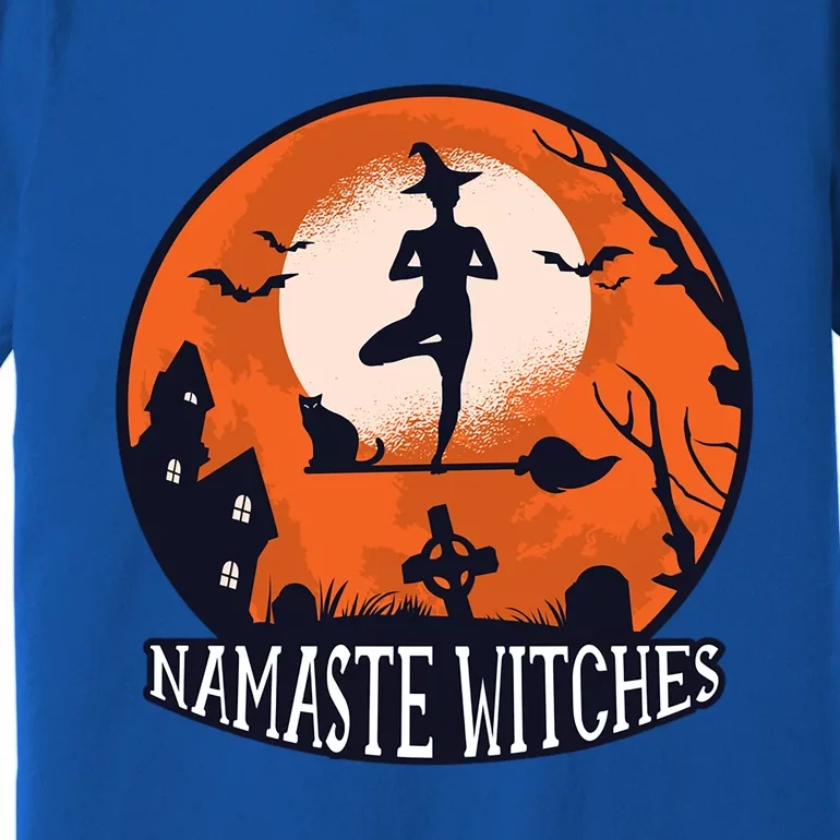 Namaste Witches Funny Yoga Witch Broom Cat Bat Moon Great Gift Premium T-Shirt