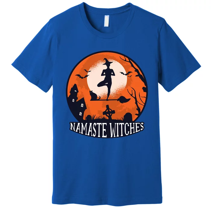 Namaste Witches Funny Yoga Witch Broom Cat Bat Moon Great Gift Premium T-Shirt