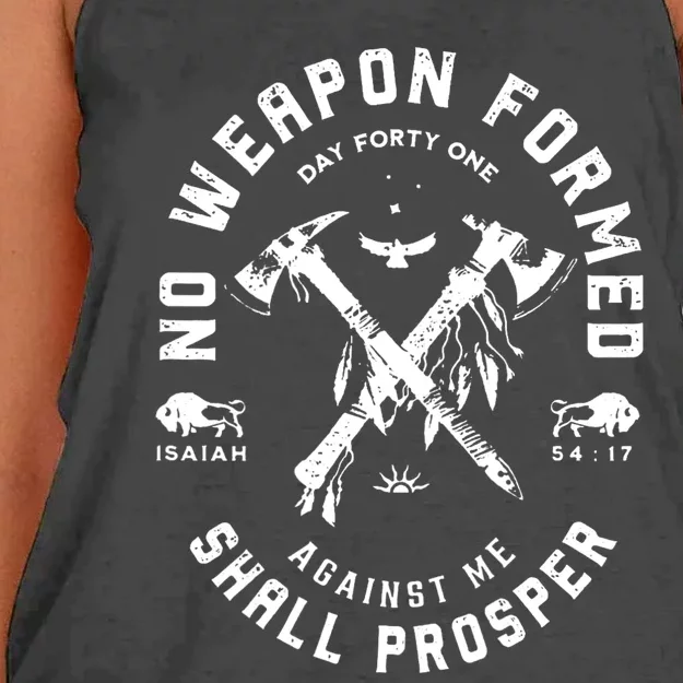 No Weapon Formed Shall Prosper Day Forty One Against Me Women's Knotted Racerback Tank