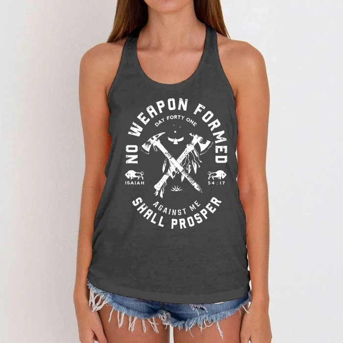 No Weapon Formed Shall Prosper Day Forty One Against Me Women's Knotted Racerback Tank