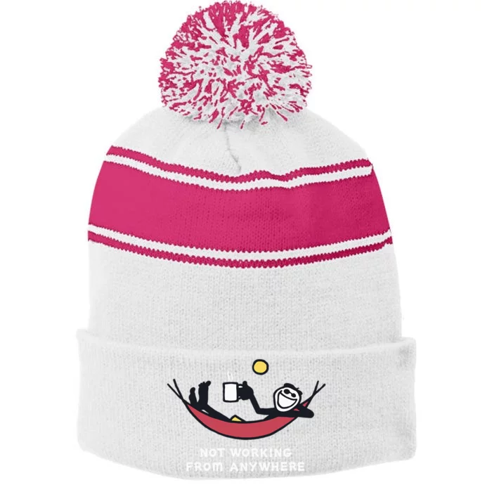 Not Working From Anywhere Stripe Pom Pom Beanie