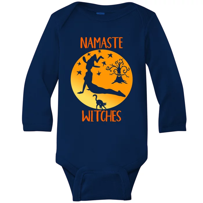 Namaste Witches Funny Halloween Yoga Instructor Meditation Great Gift Baby Long Sleeve Bodysuit