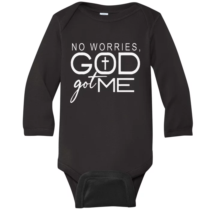 No Worries, God Got Me African American Christian Quote Baby Long Sleeve Bodysuit