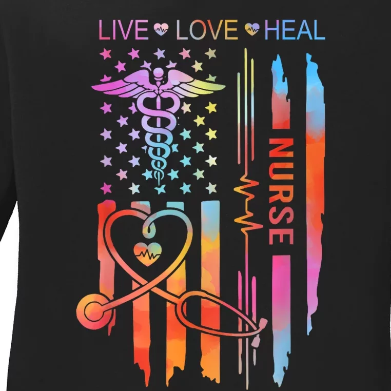 Nurse Week Gift Nurse Nurse Gift Appreciation Tie Dye Nurse Live Love Heal Ladies Long Sleeve Shirt