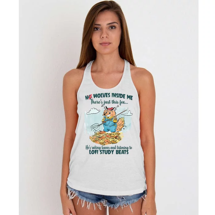 No Wolves Inside Me There's Just This Fox Funny Fox Lofi Fox Women's Knotted Racerback Tank