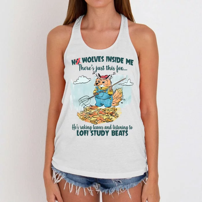 No Wolves Inside Me There's Just This Fox Funny Fox Lofi Fox Women's Knotted Racerback Tank