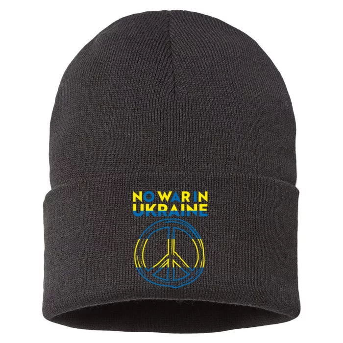 No War In Ukraine Peace Sign Symbol Sustainable Knit Beanie