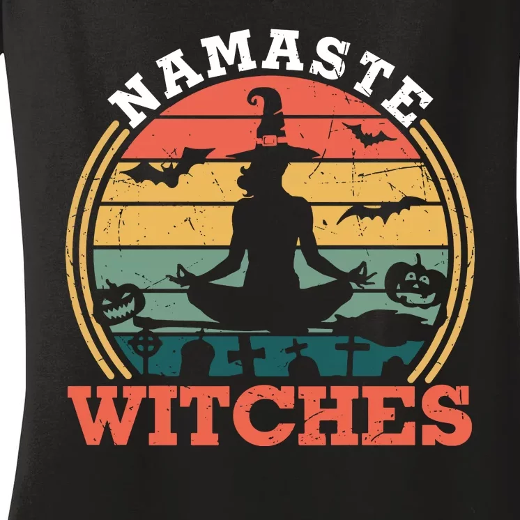 Namaste Witches Meditation Halloween Design Women's V-Neck T-Shirt