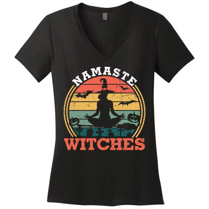 Namaste Witches Meditation Halloween Design Women's V-Neck T-Shirt